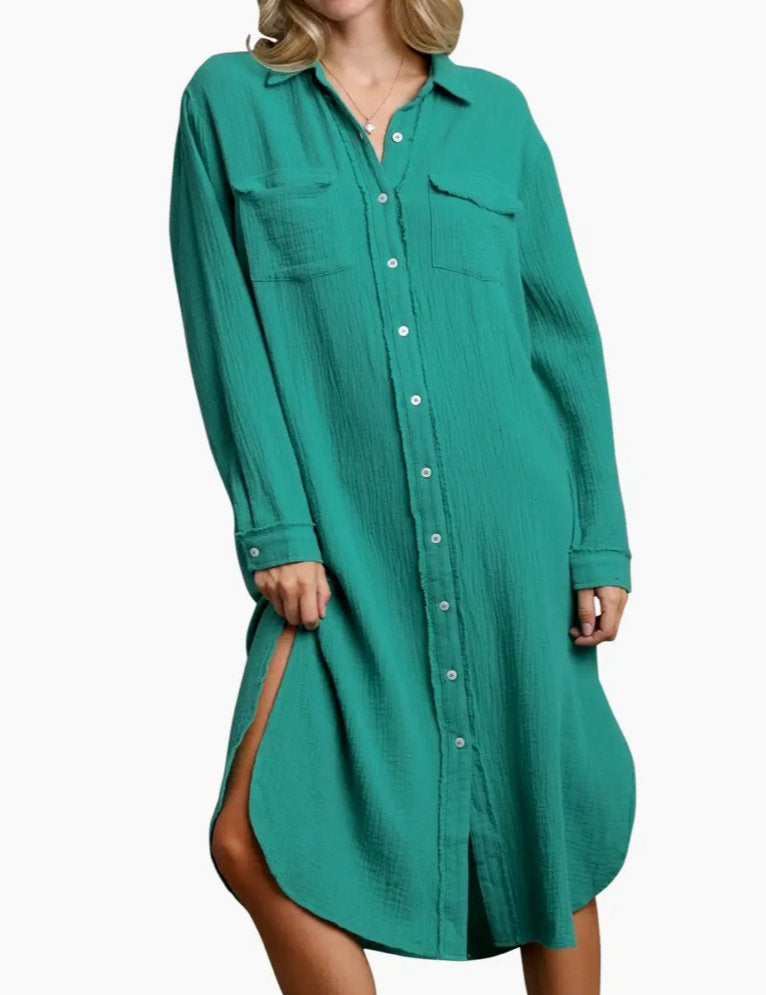 Jade Cotton Gauze Button Down Shirt - Three Blessed Gems