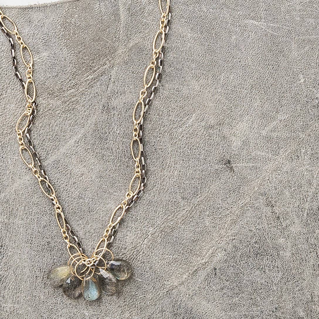 Labradorite Cluster Mixed Metal Necklace - Three Blessed Gems