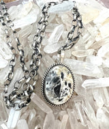 Long Stone Silver Necklace