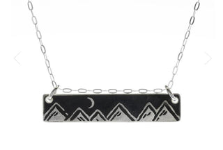 Moonlit Mountains Horizontal Bar Sterling Silver Necklace - Three Blessed Gems