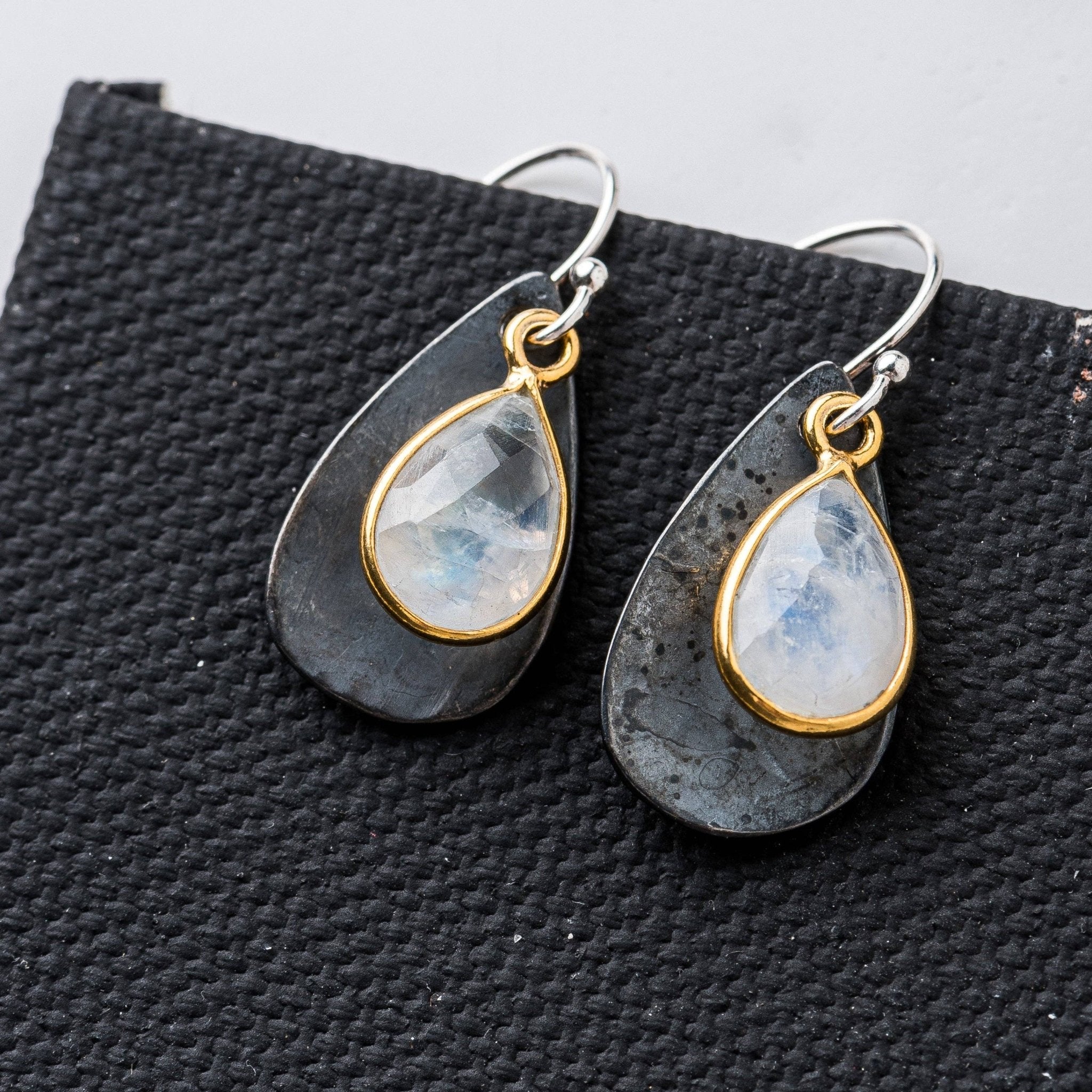 Moonstone Black Petal Earrings - Three Blessed Gems