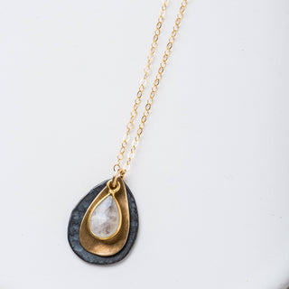 Moonstone Mixed Metal Petal Necklace - Three Blessed Gems