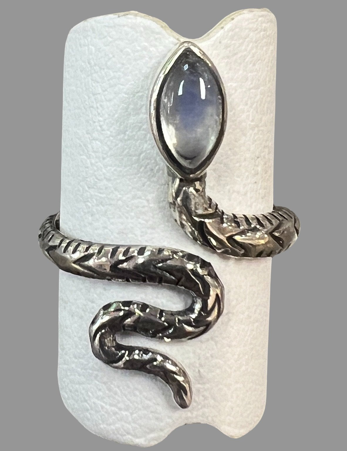 Moonstone Sterling Silver Snake Ring - Three Blessed Gems