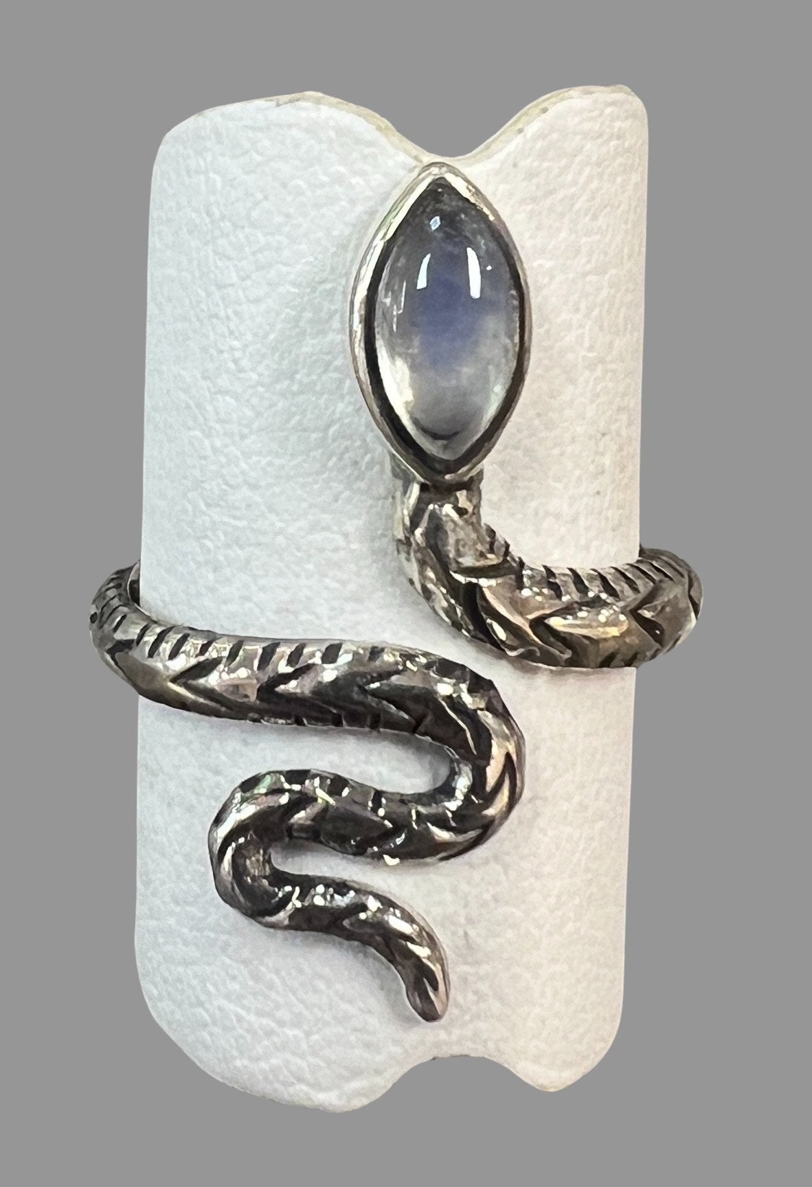 Moonstone Sterling Silver Snake Ring - Three Blessed Gems