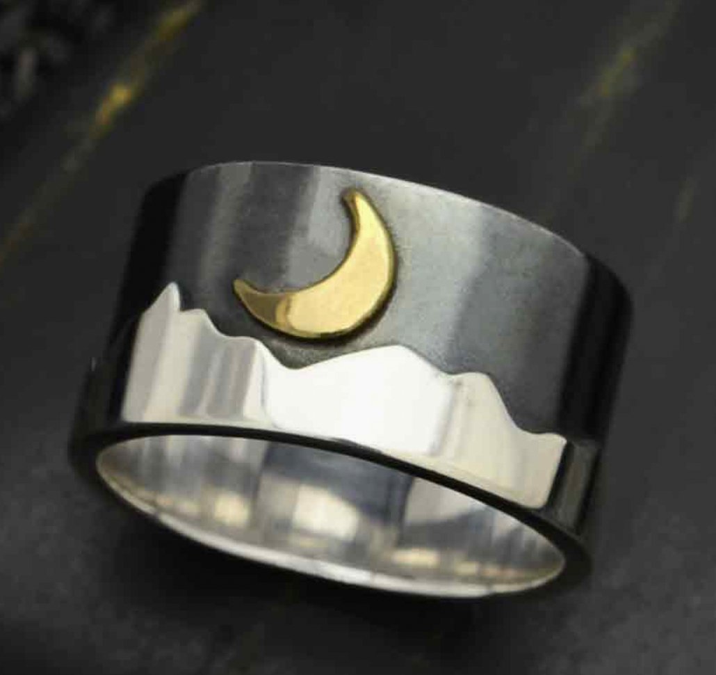 Mountain Moon Silver Ring - Three Blessed Gems