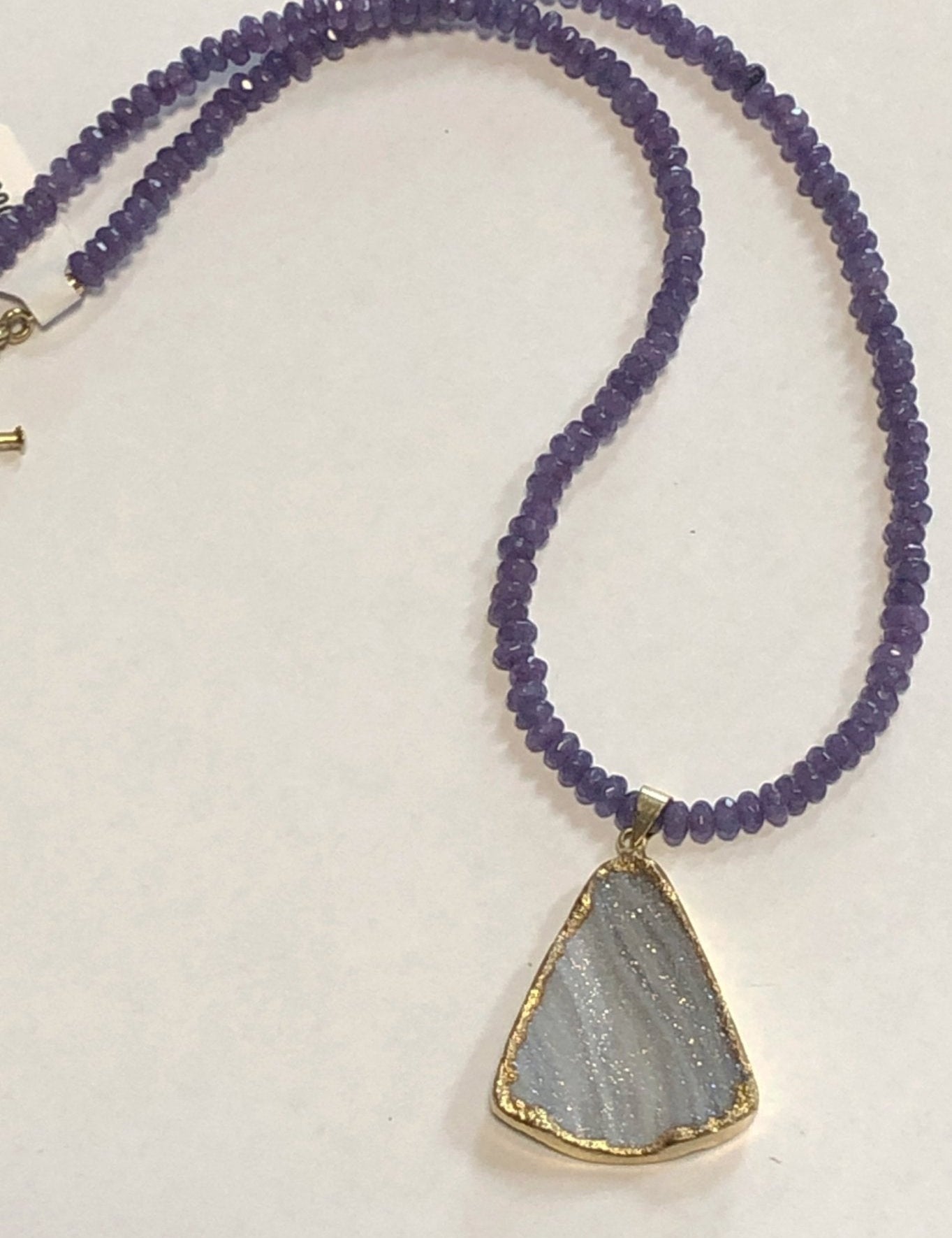 NLM Purple Jade With Druzy Pendant Necklace - Three Blessed Gems