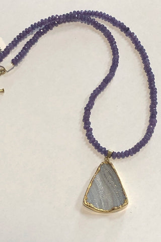NLM Purple Jade With Druzy Pendant Necklace - Three Blessed Gems