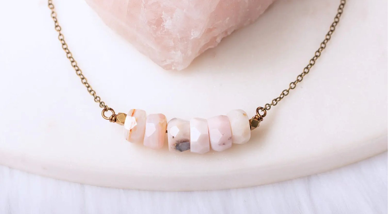 Pink Peruvian Opal Arc Necklace - Three Blessed Gems