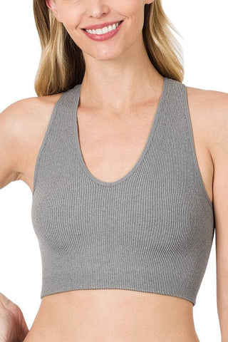 Ribbed Cropped Racerback Tank Top - Three Blessed Gems