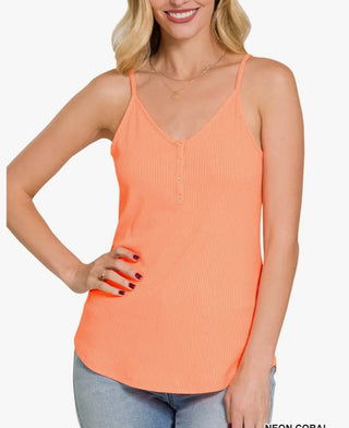 Ribbed Half Snap Button Cami Top - Three Blessed Gems