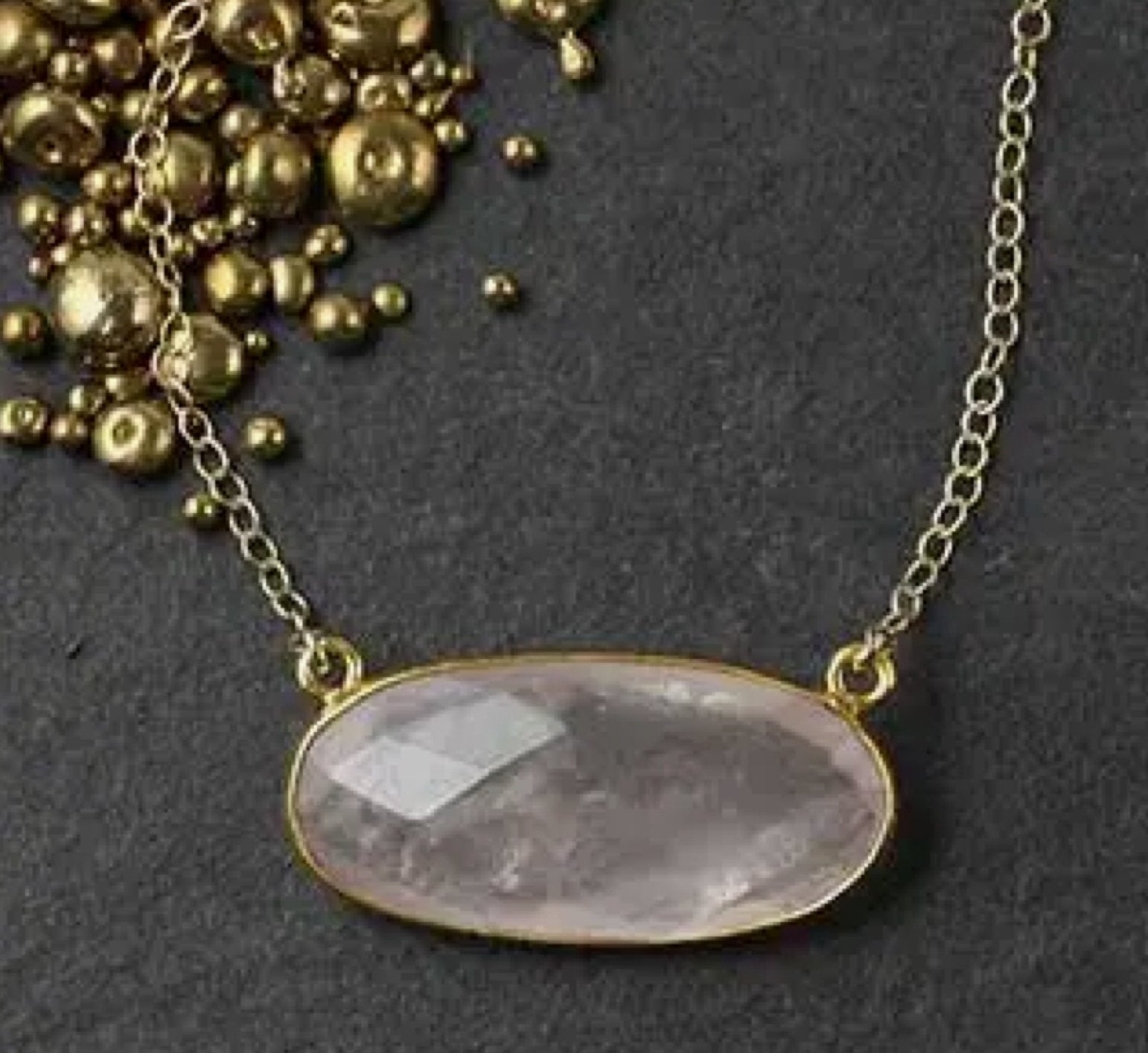 Rose Quartz Bezel Set Necklace - Three Blessed Gems