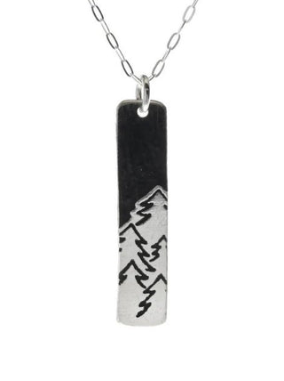 Skinny Vertical Bar Sterling Silver Necklace - Three Blessed Gems