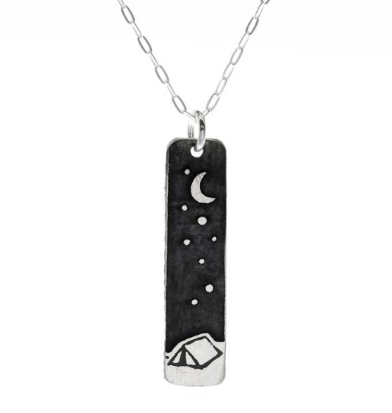 Skinny Vertical Bar Sterling Silver Necklace - Three Blessed Gems