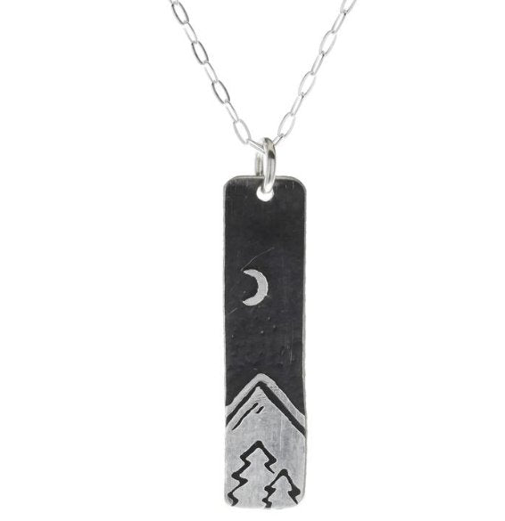 Skinny Vertical Bar Sterling Silver Necklace - Three Blessed Gems