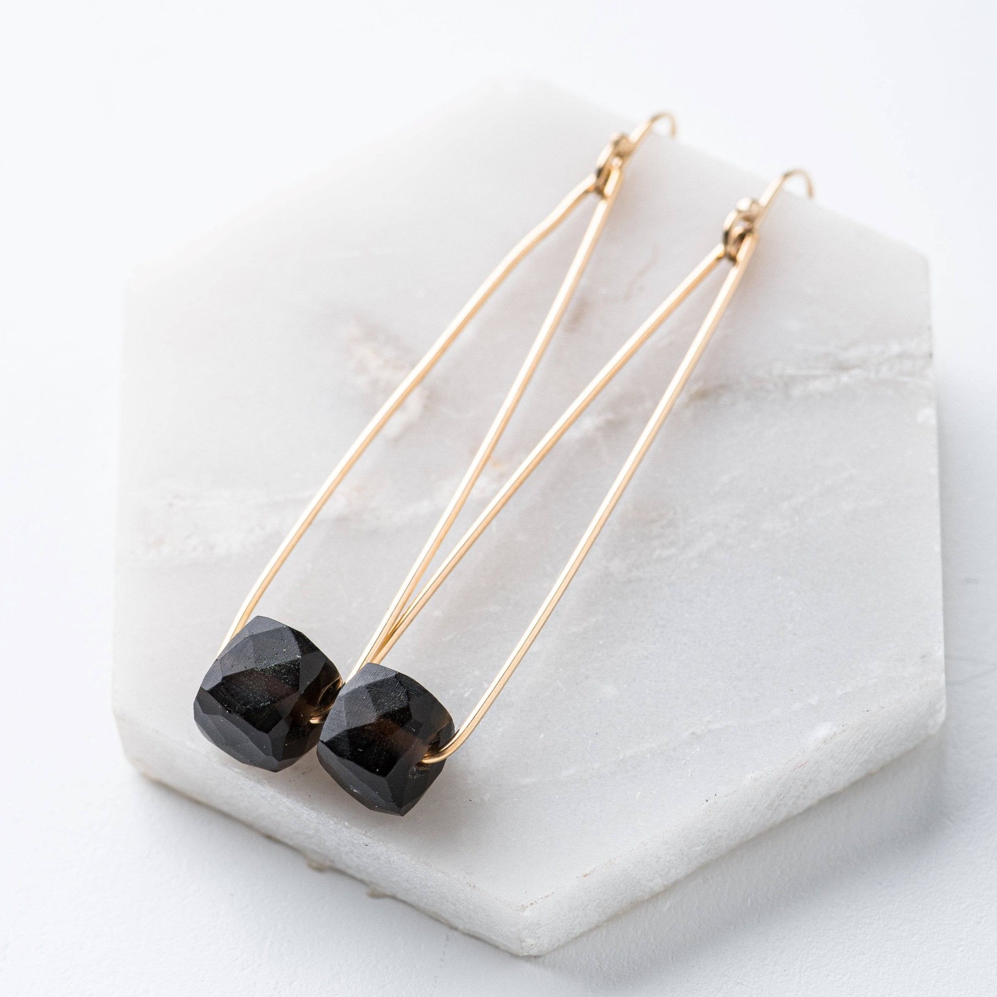 Smoky Quartz Cubist Earrings - Three Blessed Gems