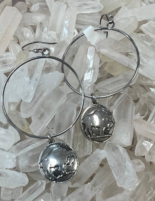 Sterling Silver Buffalo Nickel Hoop Earring - Three Blessed Gems