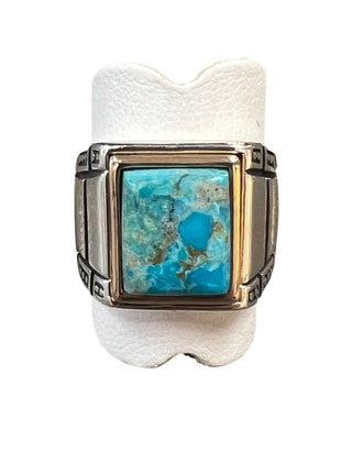 Sterling Silver Gold Turquoise Ring - Three Blessed Gems