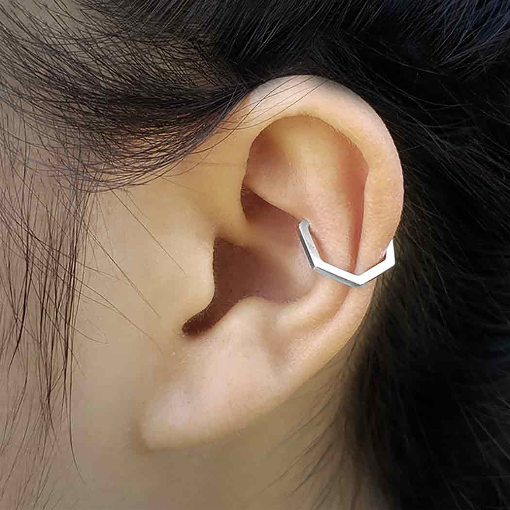 Sterling Silver Hexagon Ear Cuff 13x13mm - Three Blessed Gems