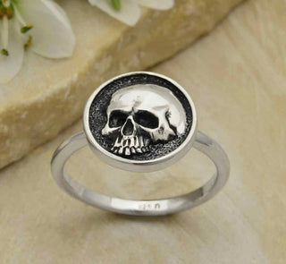 Sterling Silver Shadow Box Skull Ring - Three Blessed Gems