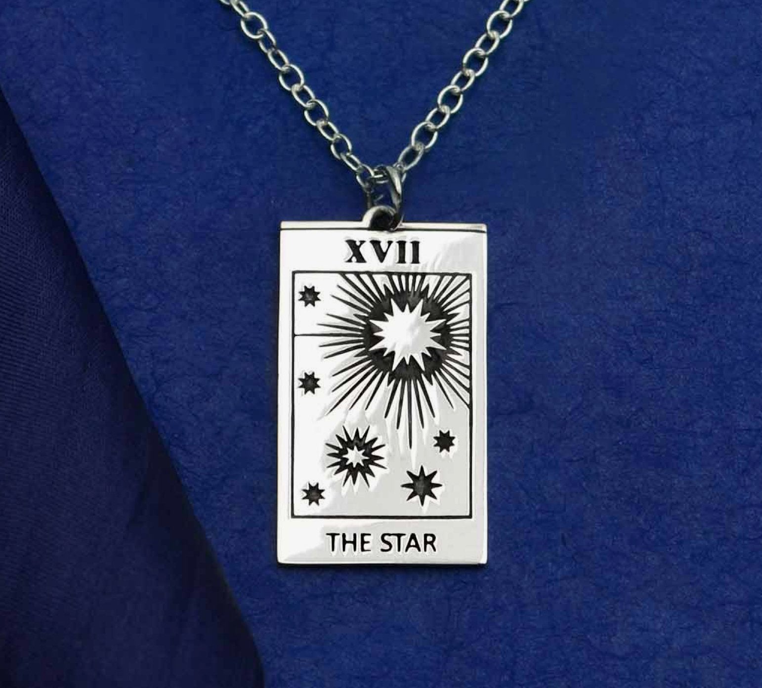 Sterling Silver Star Tarot Card Necklace - Three Blessed Gems