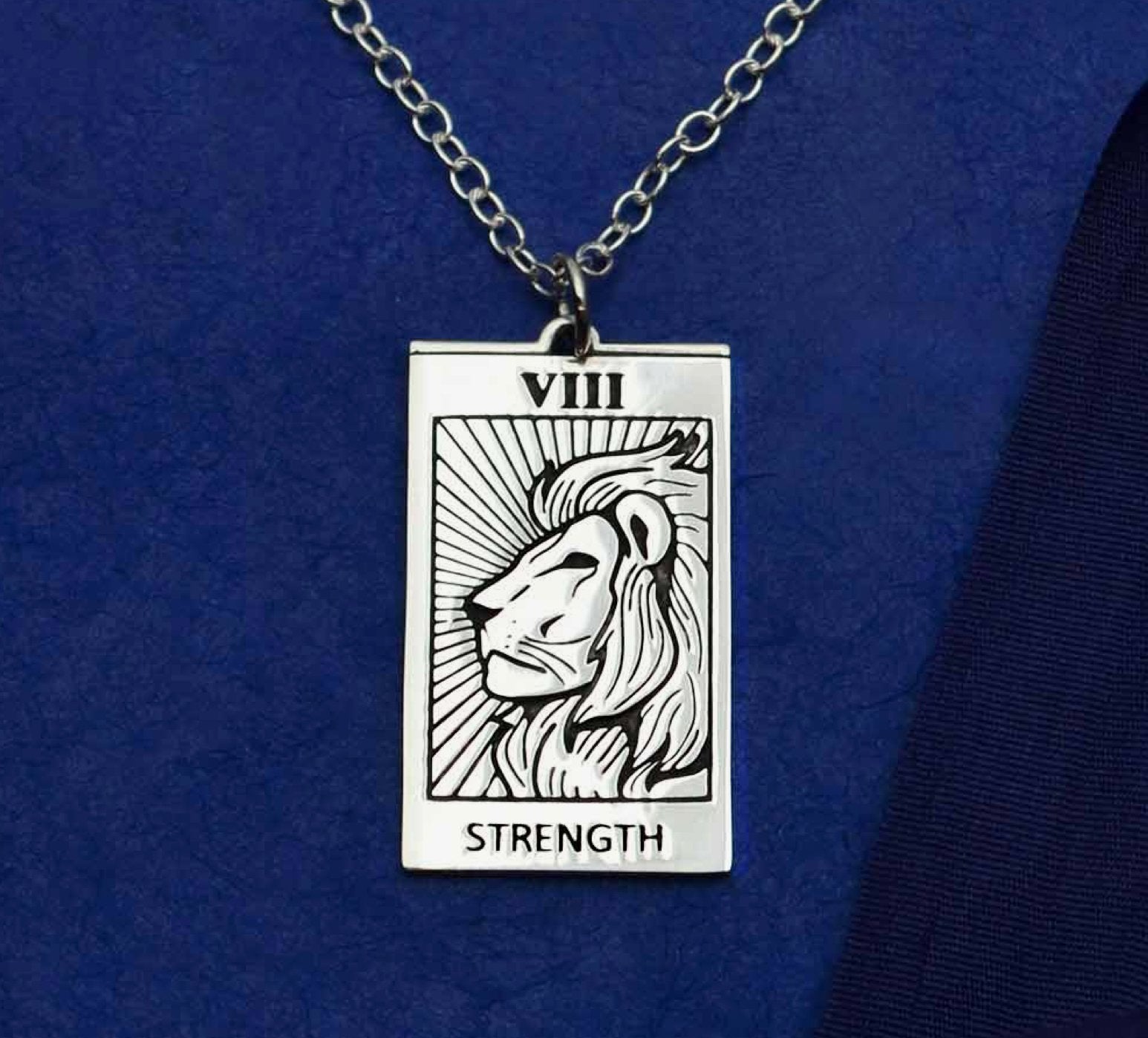 Sterling Silver Strength Tarot Card Necklace - Three Blessed Gems