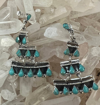 Sterling Silver Turquoise Chandelier Earring - Three Blessed Gems