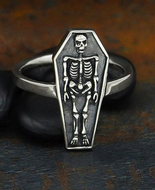 Sterling Skeleton Coffin Ring - Three Blessed Gems