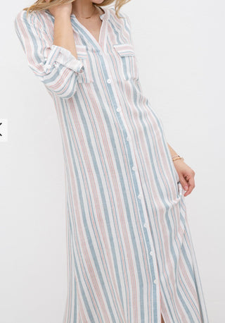 Striped Button Down Maxi Dress/ Duster - Three Blessed Gems