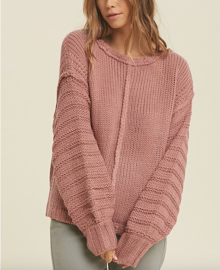 Textured Balloon Sleeve Sweater - Three Blessed Gems