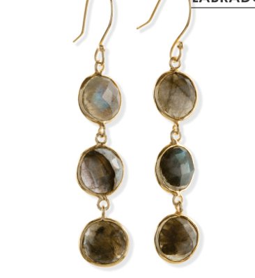 Trio Labradorite Drop Brass Earrings - Three Blessed Gems