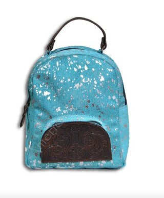 Turquoise Cowhide Silver Foil Concealed Carry Backpack - Three Blessed Gems