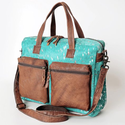 Turquoise Cowhide W/Silver Foil Concealed Carry Bag - Three Blessed Gems