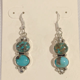 Turquoise Silver Drop Earrings - Three Blessed Gems