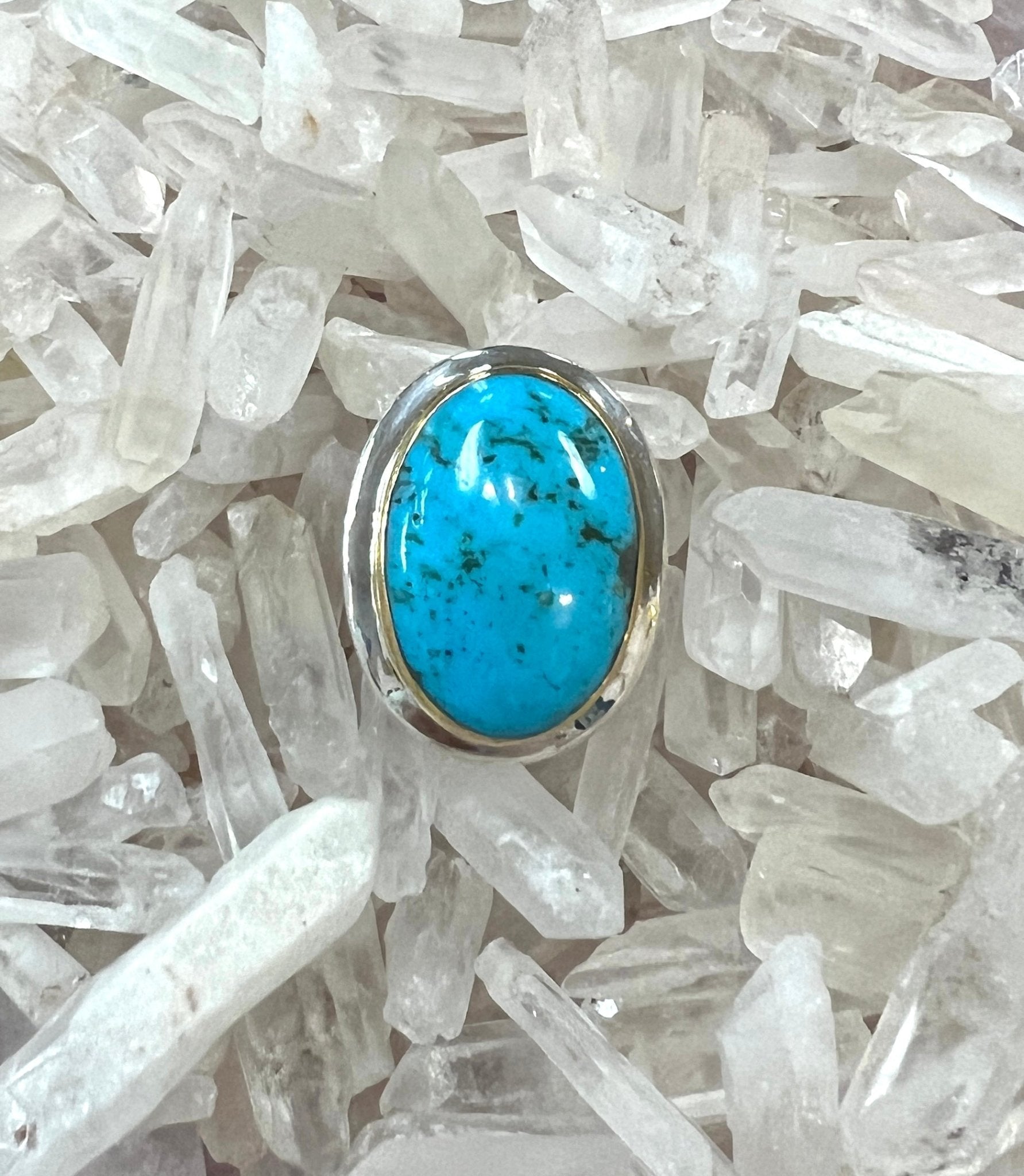 Turquoise Sterling Silver and Gold Ring - Three Blessed Gems