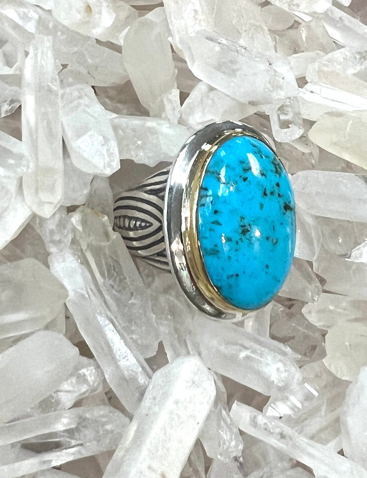 Turquoise Sterling Silver and Gold Ring - Three Blessed Gems