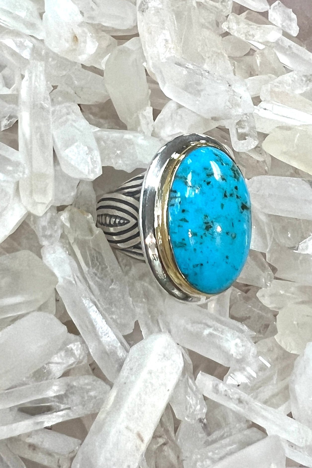 Turquoise Sterling Silver and Gold Ring - Three Blessed Gems