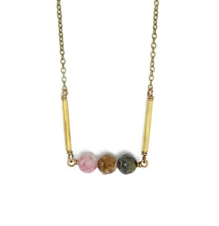 Watermelon Tourmaline Ball Brass Necklace - Three Blessed Gems