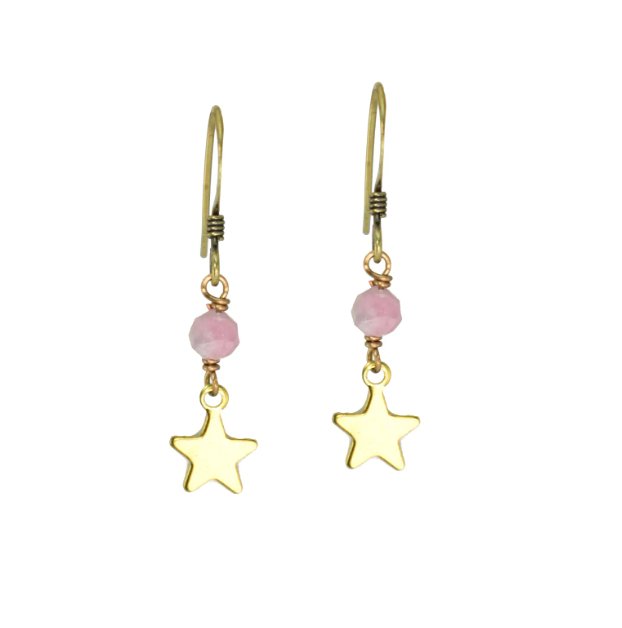 Watermelon Tourmaline Star Brass Earrings - Three Blessed Gems