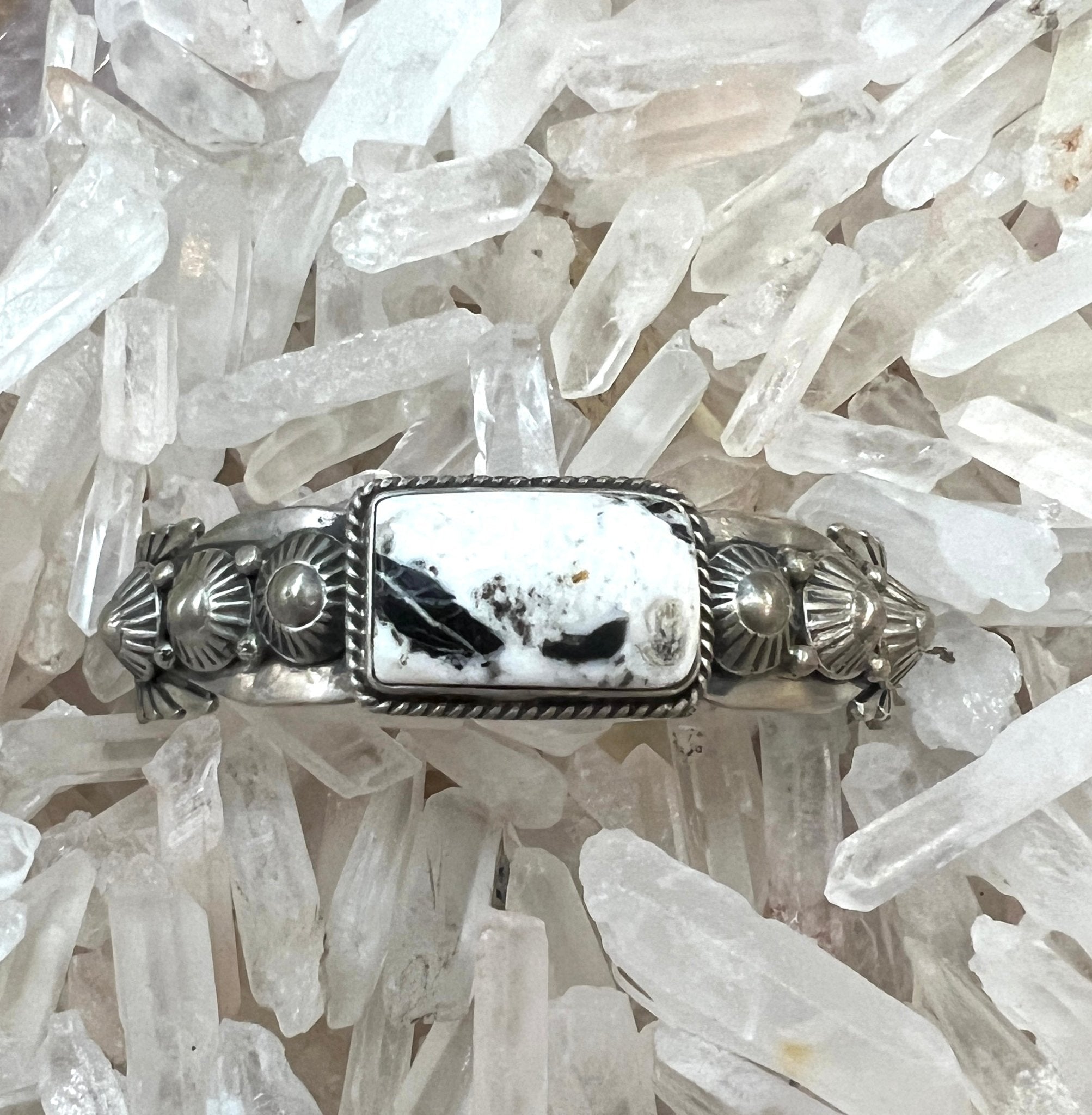 White Buffalo Turquoise Silver Cuff - Three Blessed Gems