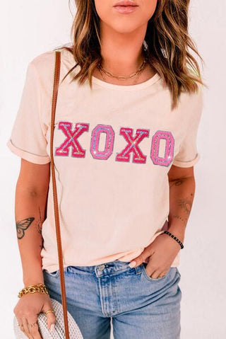 XOXO Round Neck Short Sleeve T-Shirt - Three Blessed Gems