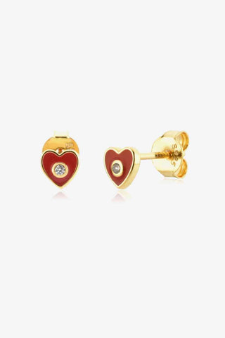 Zircon 925 Sterling Silver Heart Stud Earrings - Three Blessed Gems