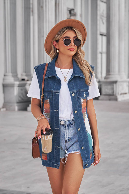 Aztec Denim Vest - Premium Vest from Lily Clothing - Just $45! Shop now at Three Blessed Gems