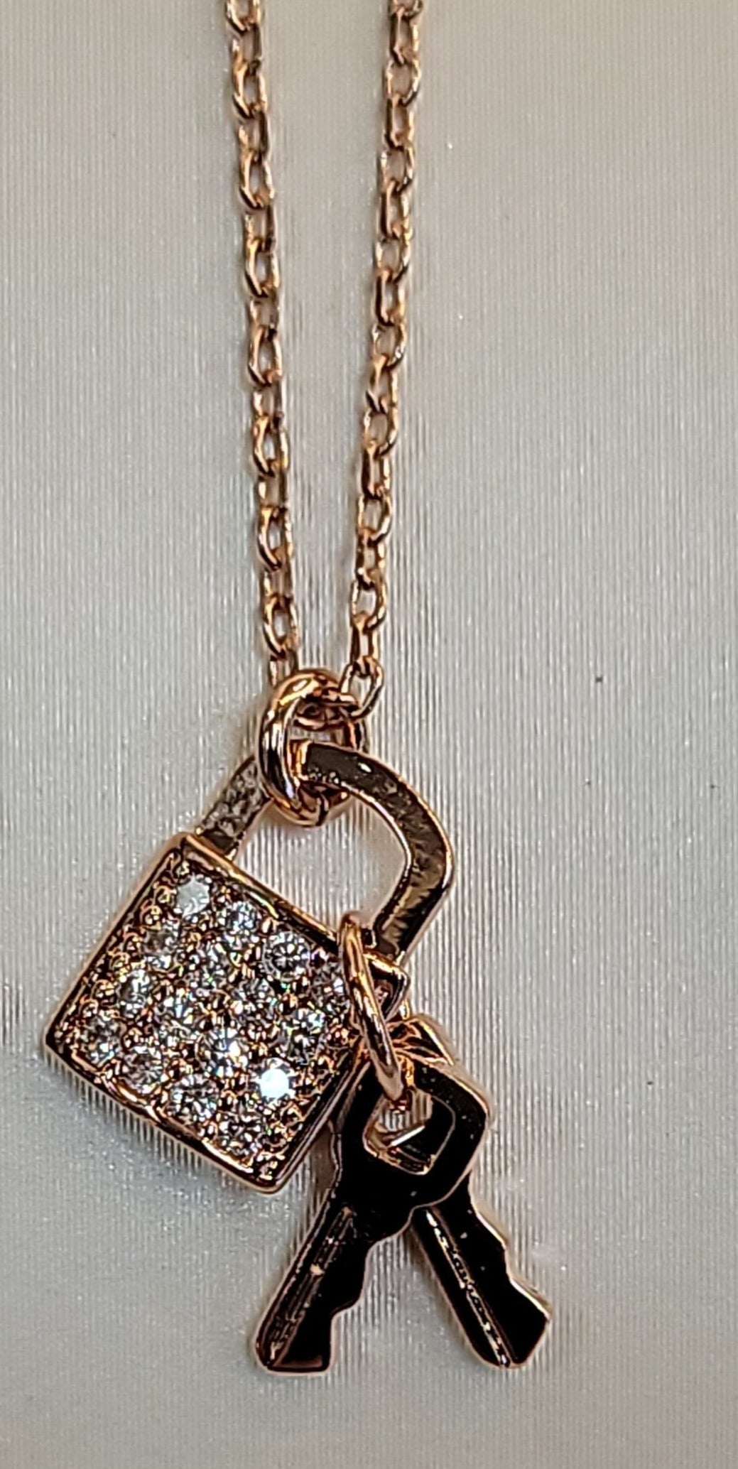 Cz Lock and Double Key Necklace
