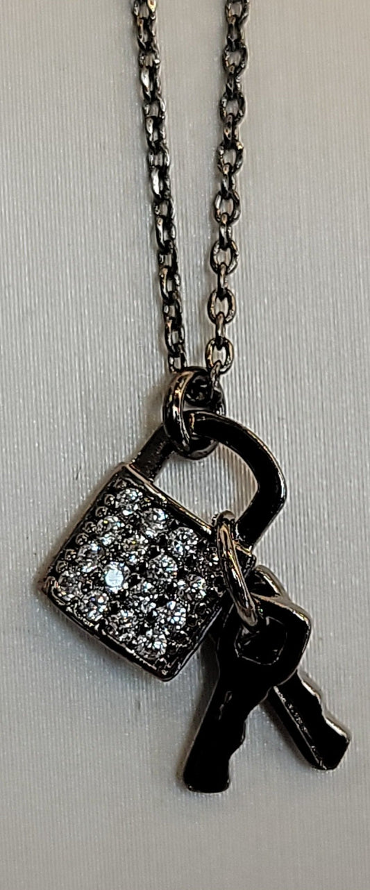 Cz Lock and Double Key Necklace