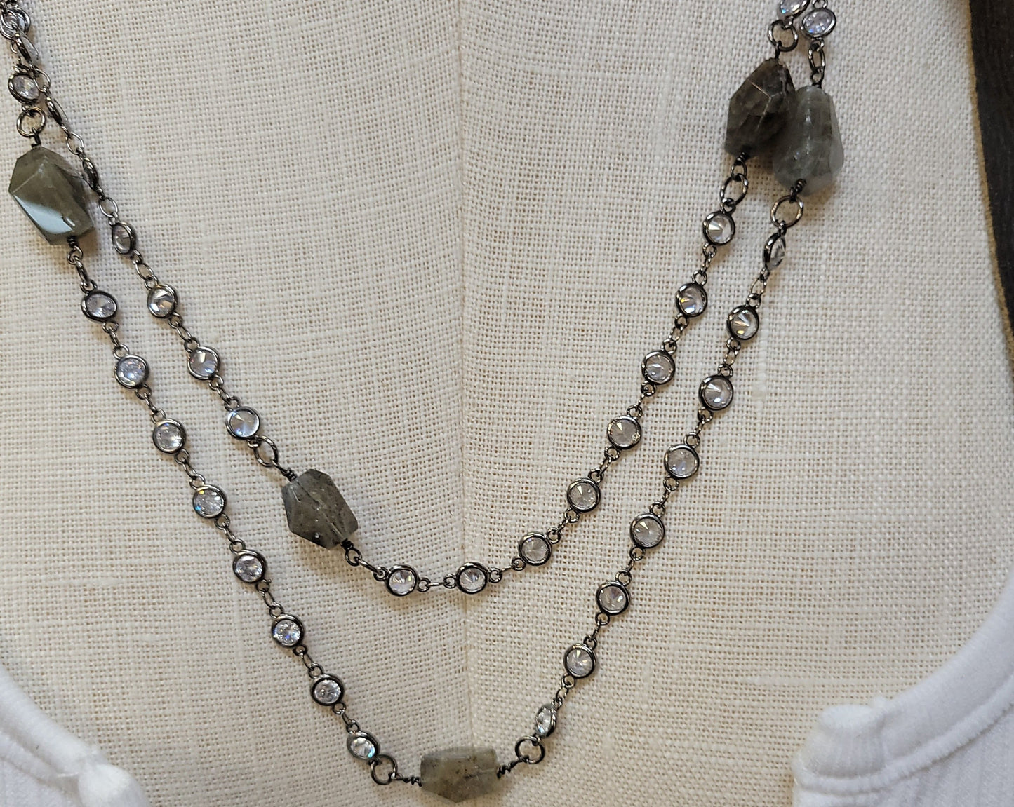 60" 4mm CZ Necklace w/ 13 Stationary Labradorite Accents & CZ Drop Hematite Chain - Premium Necklaces from OMG BLINGS - Just $120! Shop now at Three Blessed Gems