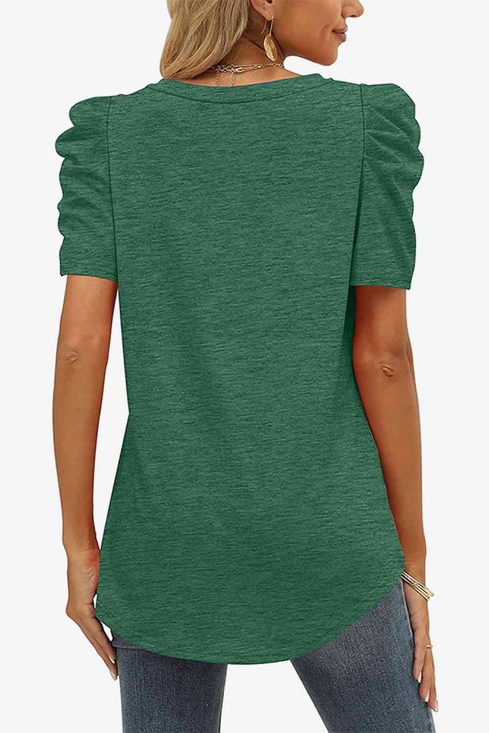 V-Neck Puff Sleeve Tee - Premium top from Trendsi - Just $23! Shop now at Three Blessed Gems