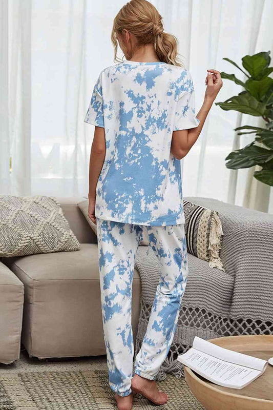 Tie-Dye Tee and Drawstring Waist Joggers Lounge Set - Premium lounge set from Trendsi - Just $42! Shop now at Three Blessed Gems