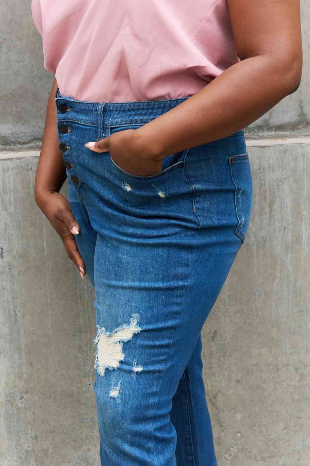 Judy Blue Melanie Full Size High Waisted Distressed Boyfriend Jeans - Premium Jeans from Trendsi - Just $57.60! Shop now at Three Blessed Gems