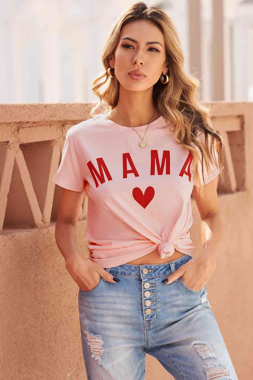 MAMA Heart Graphic Tee - Premium Tees from Trendsi - Just $27.28! Shop now at Three Blessed Gems
