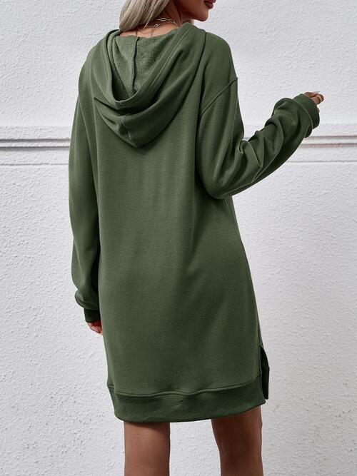 Slit Long Sleeve Hooded Dress with Pocket - Premium Dresses from Trendsi - Just $47! Shop now at Three Blessed Gems